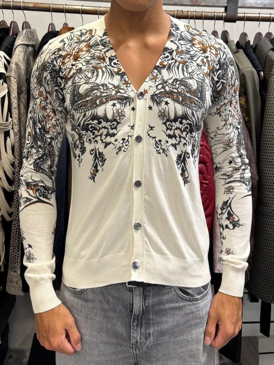 Designer × John Richmond × Vintage 2000s Richmond Dragon Fantasy White Cardigan Size US S / EU 44-46 / 1 - 2 Thumbnail