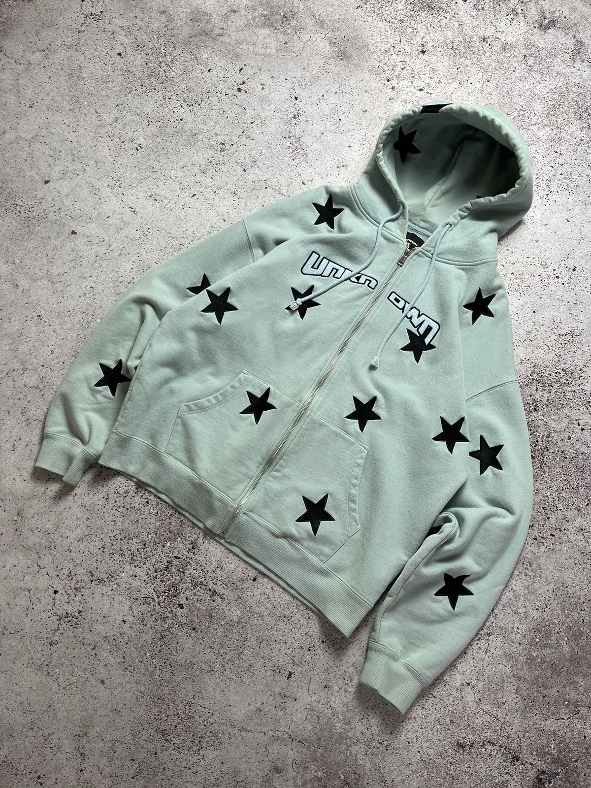 image of Unknown London Zip Hoodie Stars Y2K Style in Light Blue, Men's (Size Large)