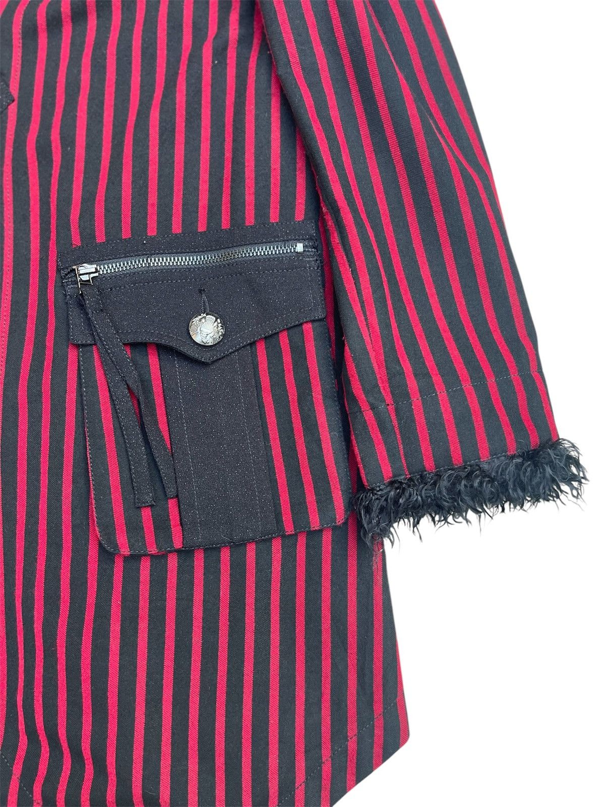 If Six Was Nine Algonquins Gothic Striped Hooded Coat RedBlack With Fur Trim Size M / US 6-8 / IT 42-44 - 6 Thumbnail