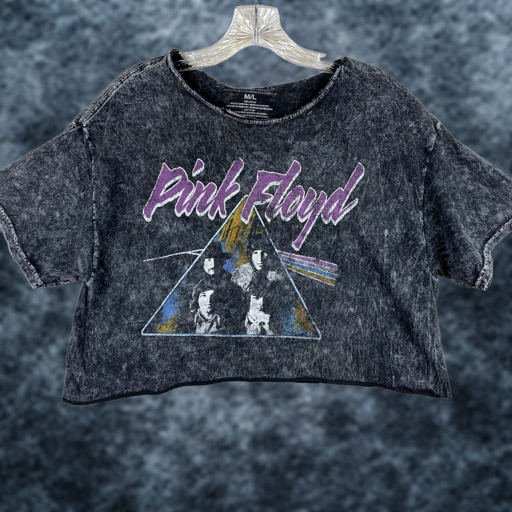 Vintage Pink Floyd Crop Top Womens M/L Short Sleeve Gray Prism Distressed Cropped T-Shirt Size L / US 10 / IT 46 - 1 Thumbnail