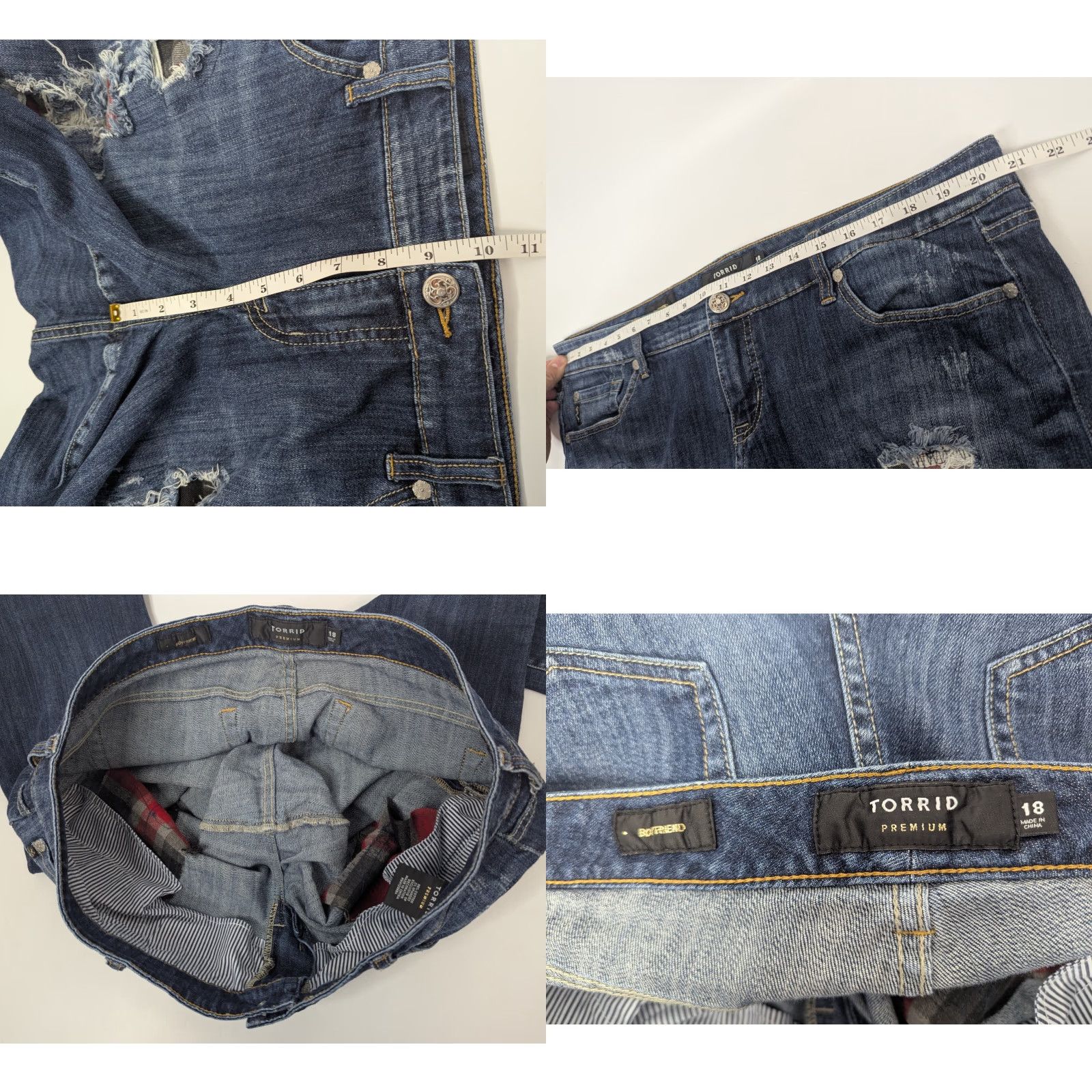 Torrid Torrid Jeans Boyfriend Distressed Patch Plaid Blue Size 18 Women's Denim Cotton Blend Spandex Mid Rise Plus Vintage No N/A Size 40" / US 18 - 8 Thumbnail