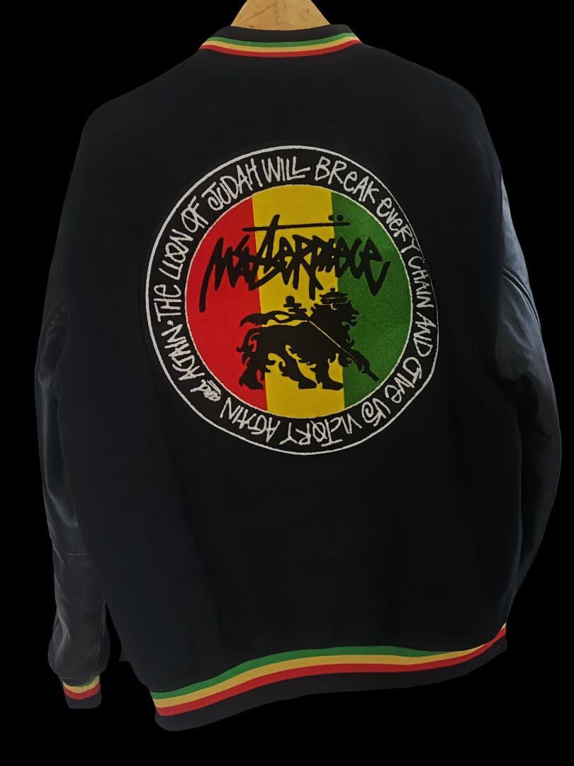 Stussy Masterpiece Rasta Lion Leather Sleeve Melton Stadium Jacket Size US XL / EU 56 / 4 - 2 Thumbnail