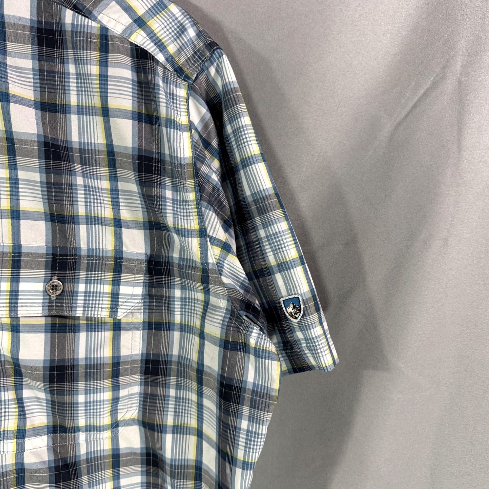 Vintage KÜHL Shirt Mens Large Blue Gray Plaid ELUXUR Short Sleeve Outdoor Hiking Shirt Size US L / EU 52-54 / 3 - 5 Thumbnail