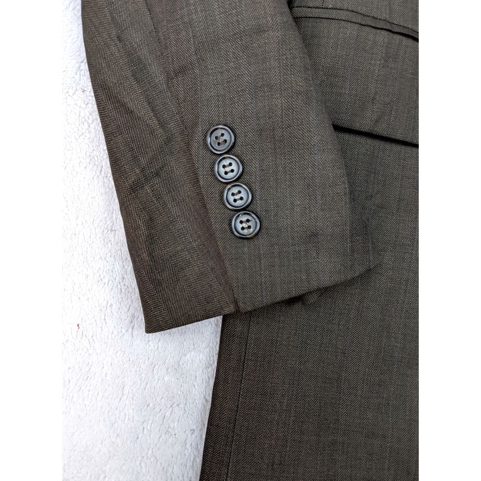 Pronto Uomo Pronto Uomo Firenze Blazer Jacket 40L Gray Herringbone Wool Super 100 Italy Men Thin-Notch Lapel 3 Button Long Sleeve Regular Jacket Size 40R - 3 Thumbnail