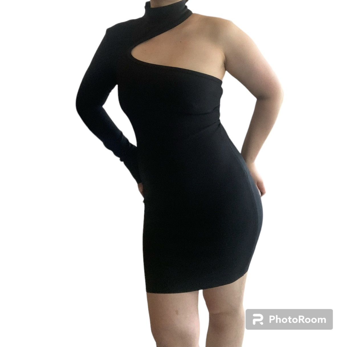 Designer NEW One Shoulder Midi Asymmetrical Dress in Black Size M / US 6-8 / IT 42-44 - 12 Thumbnail