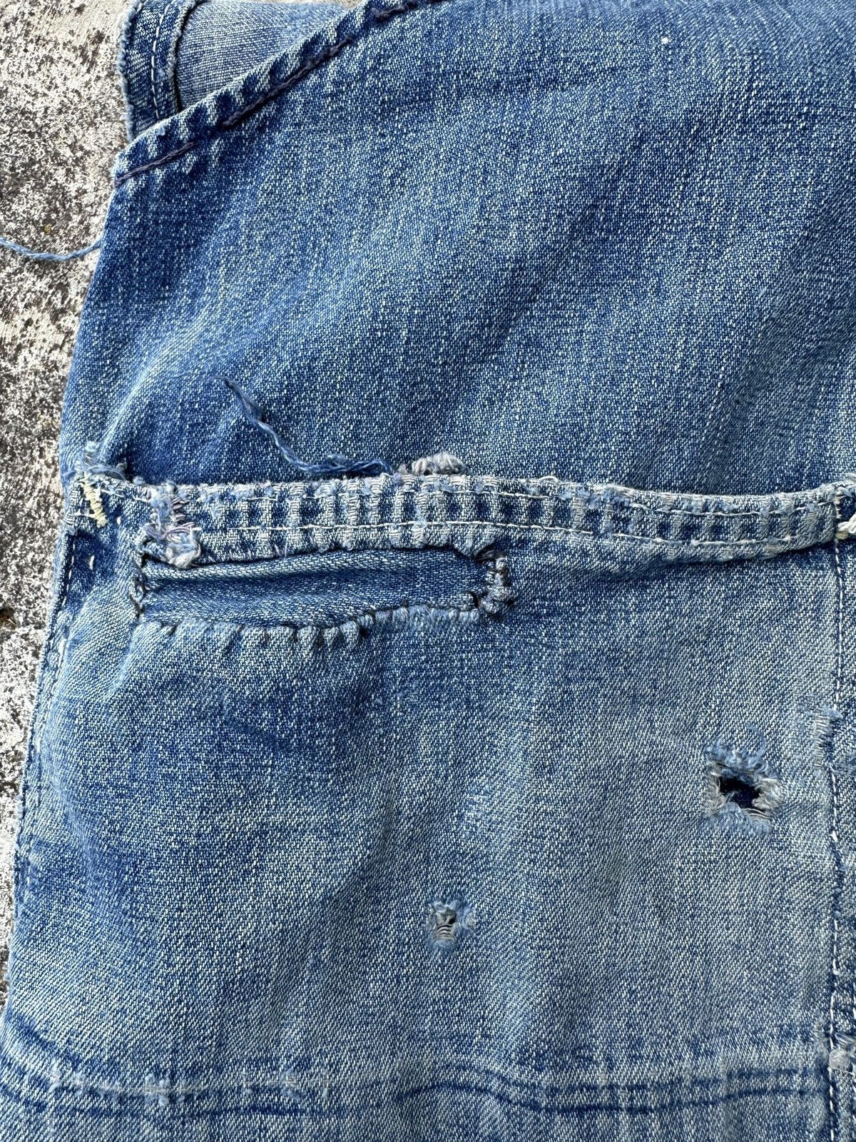 Vintage 50s Trashed Union Selvedge Key Denim patchwork farmer bib Size US 37 - 19 Thumbnail