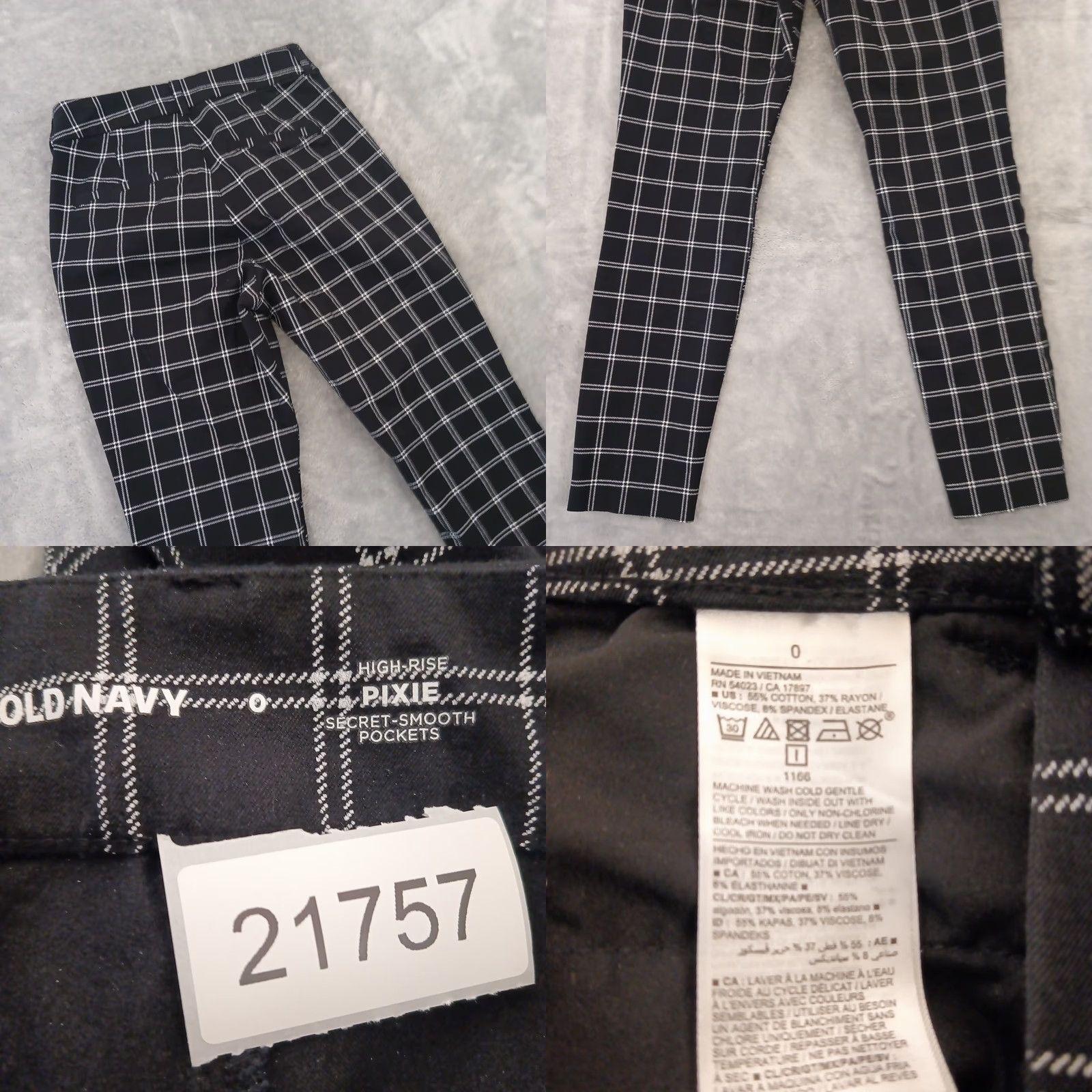 Old Navy Old Navy Pixie Pants Womens Size 0 Black Plaid Skinny Pockets Cotton Blend Ankle casual Womens Size 25" / US 0 / IT 36 - 8 Thumbnail