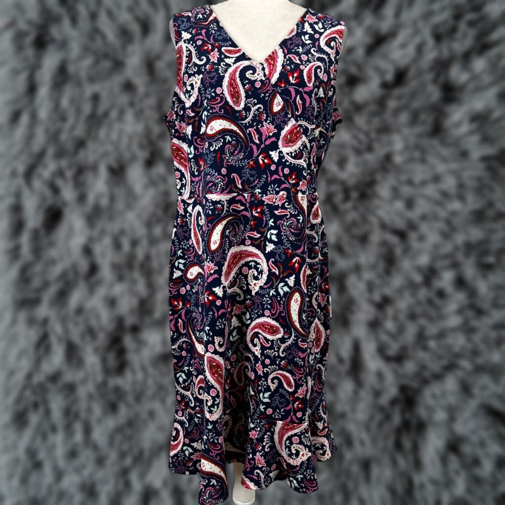 Talbots Fit & Flare Sleeveless Dress XL Multicolor Paisley Cotton Knee  Length Womens