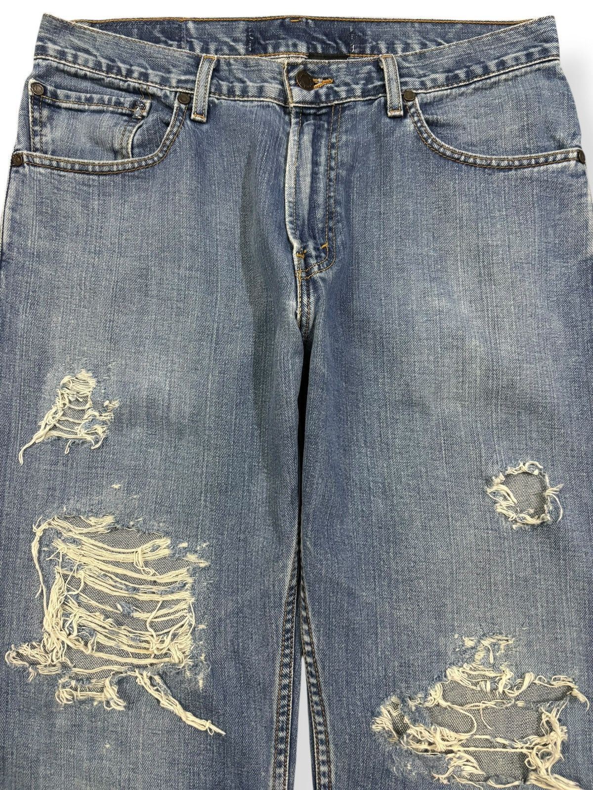 Japanese Brand Vintage Japanese Brand Blue Wash Baggy Distressed Jeans Size US 33 - 3 Thumbnail