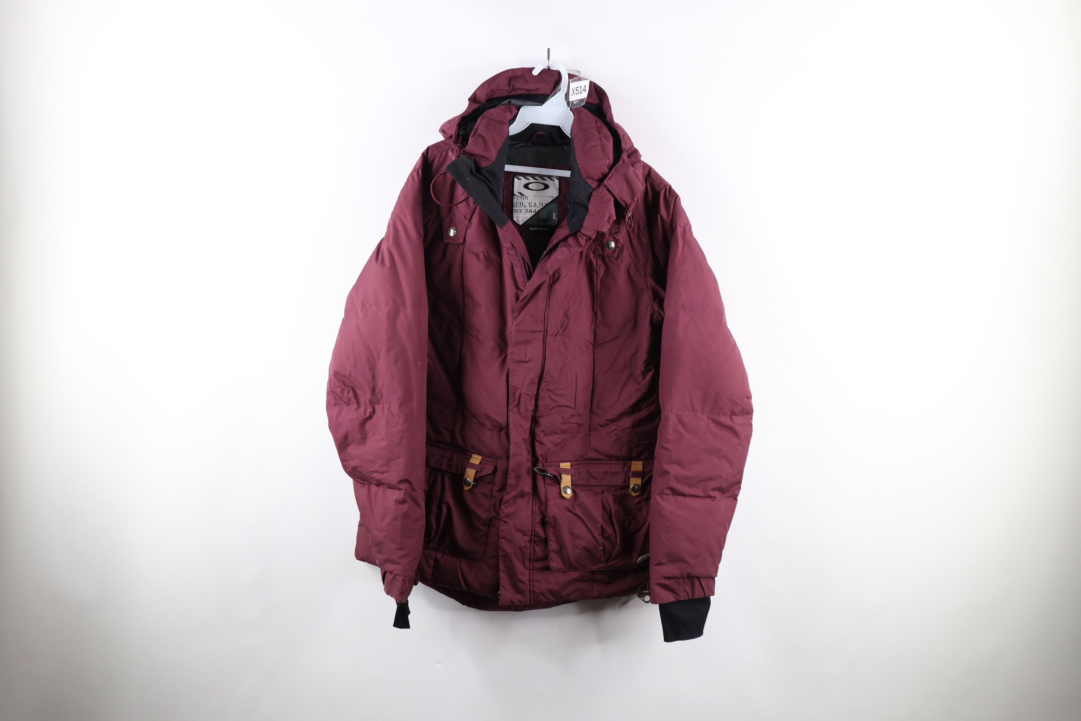 image of Oakley Icon Duck Down Winter Hooded Puffer Jacket in Red, Women's (Size Large)