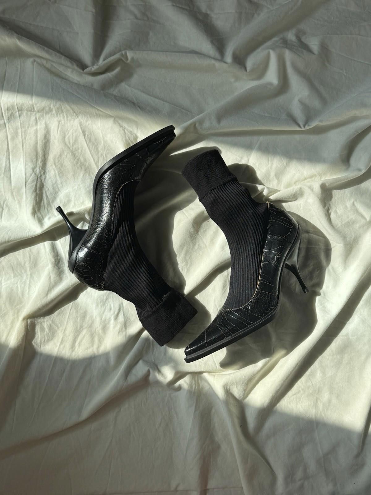 Miu Miu NEW FW2001 Miu Miu Cracked Leather Attached Sock Ancle Heels Size US 7.5 / IT 37.5 - 8 Thumbnail