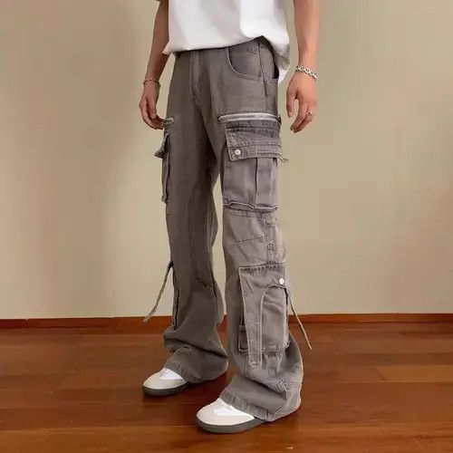 Jean Multi Pocket Cargo Wide Leg Flare Gray Jeans Size US 30 / EU 46 - 5 Thumbnail
