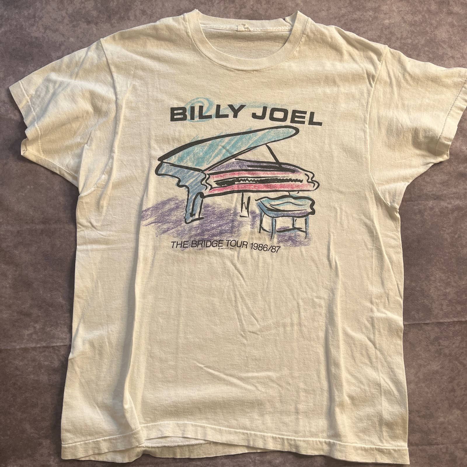 image of Unkwn 1987 Billy Joel “The Bridge” Tour T-Shirt in White, Men's (Size Medium)