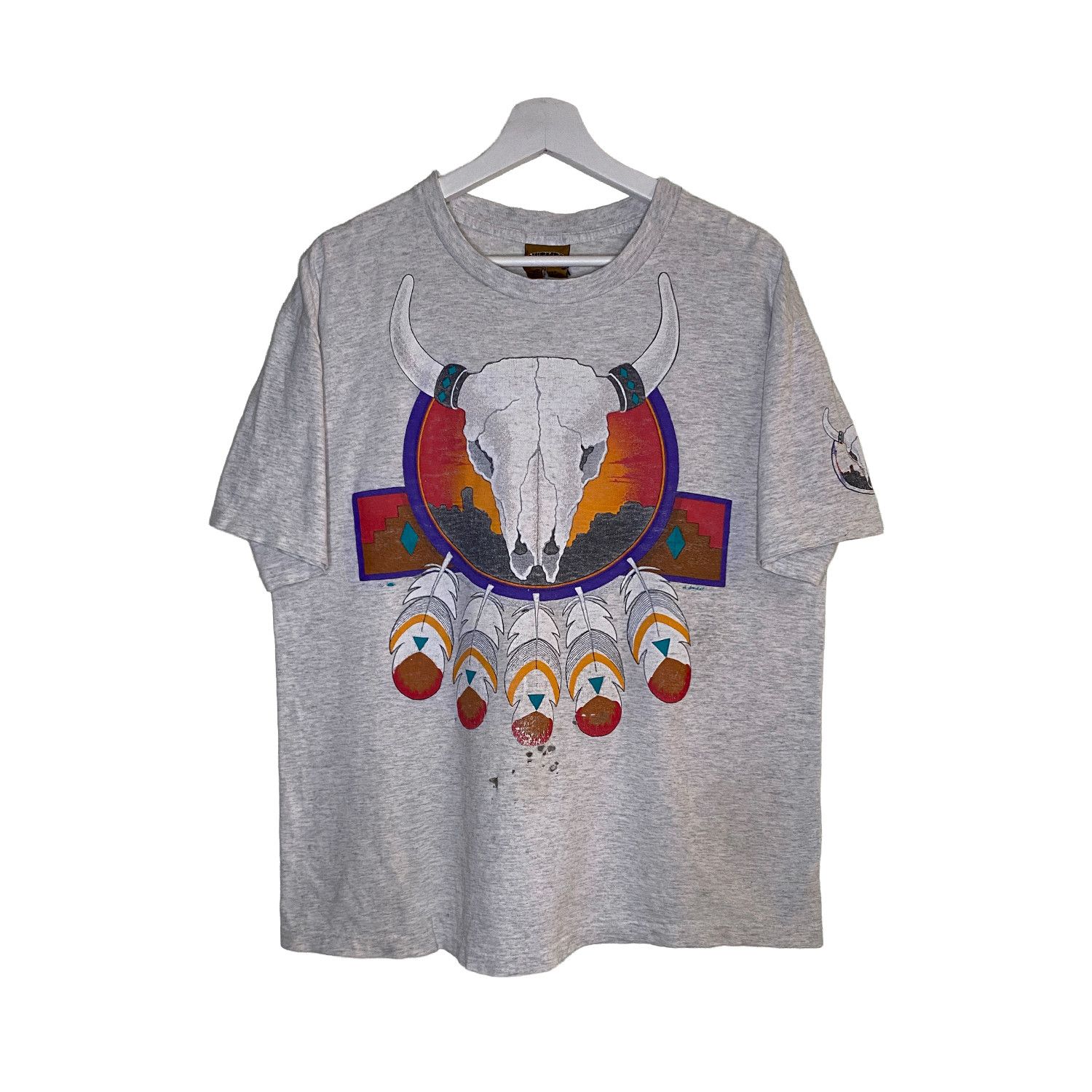 Nutmeg Vintage 90s Nutmeg Sitting Bull Native Skull Tee Size US L / EU 52-54 / 3 - 1 Thumbnail