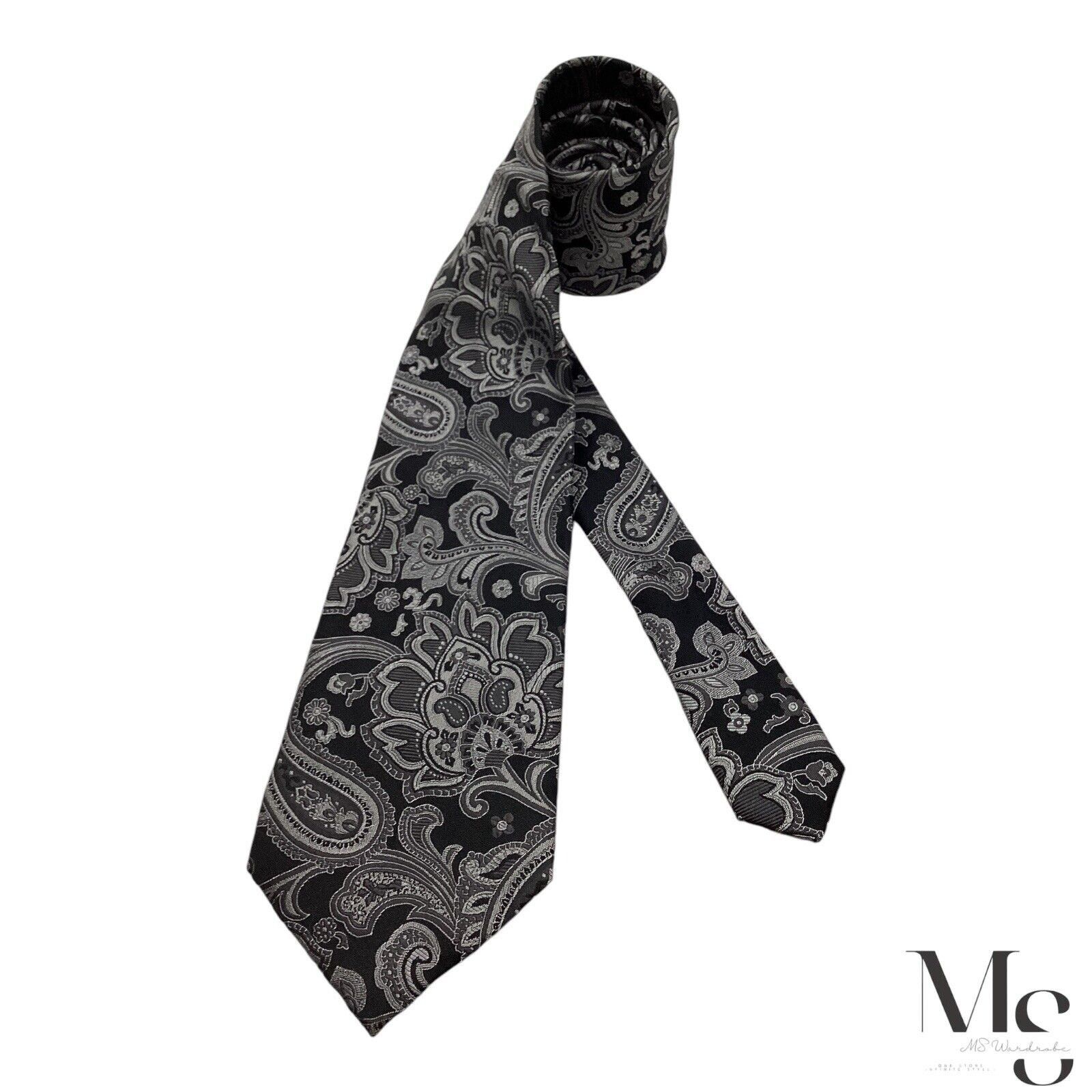 Donald Trump DONALD J. TRUMP Black & Silver Paisley Luxury Silk Tie Hand Size ONE SIZE - 1 Thumbnail