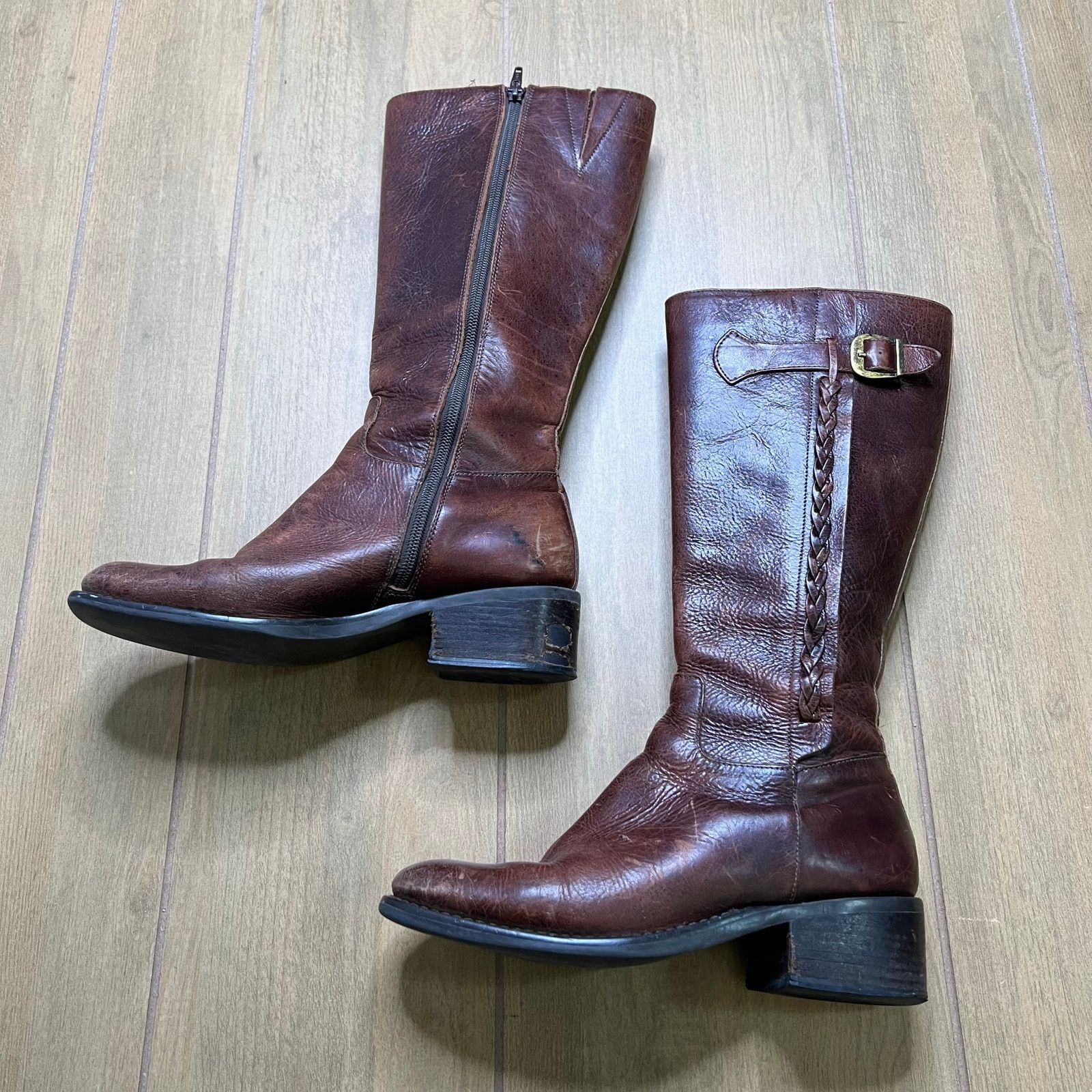 Vintage Vintage Super Leather Riding Boots Knee High Buckle Zip 7.5 Size US 7.5 / IT 37.5 - 4 Thumbnail