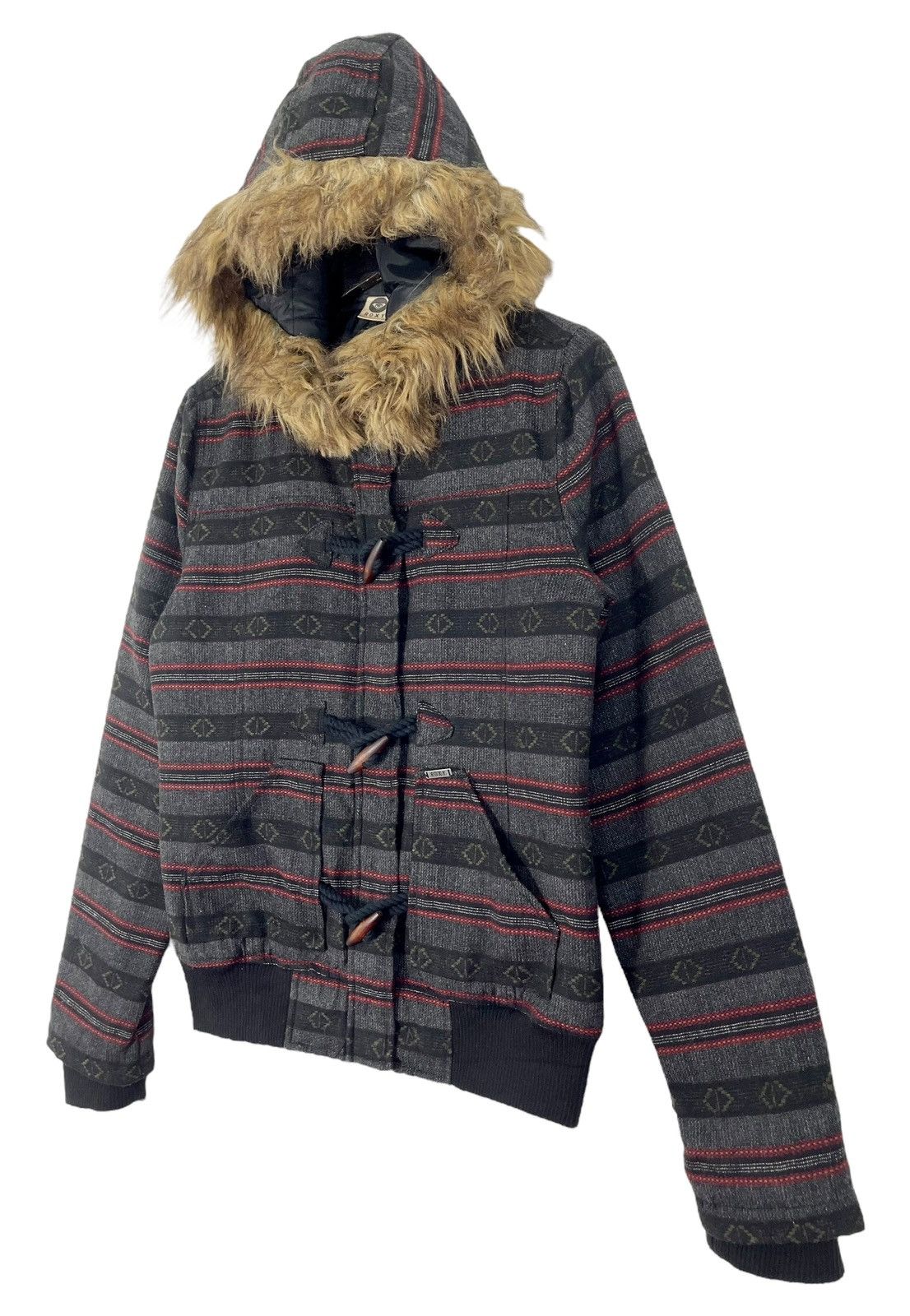Quiksilver × Vintage Roxy Duffle Sherpa Jacket Size M / US 6-8 / IT 42-44 - 3 Thumbnail