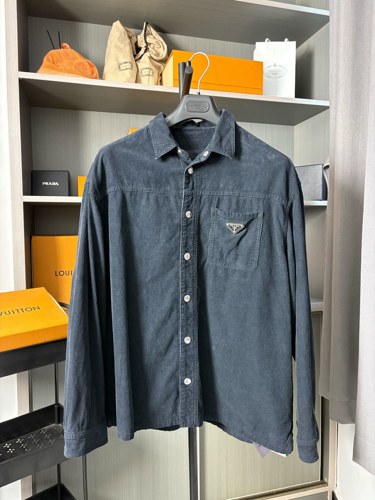 Prada Prada Corduroy Blue Shirt L Men Size US L / EU 52-54 / 3 - 1 Thumbnail