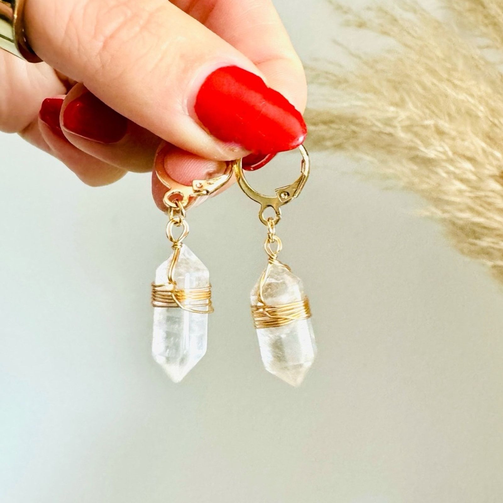Nordstrom Clear Quartz Gold Gemstone Crystal Earrings Hoops Jewelry Size ONE SIZE - 9 Thumbnail