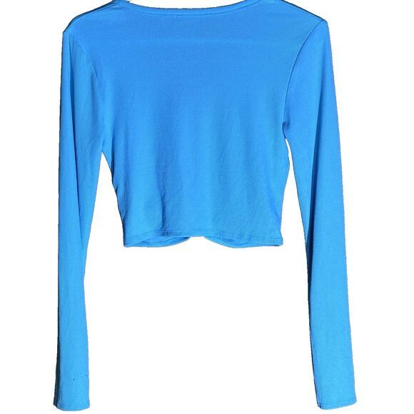 Zara Zara Women Crop Top Blue Ribbed Ruched Button Cardigan S Size S / US 4 / IT 40 - 2 Thumbnail