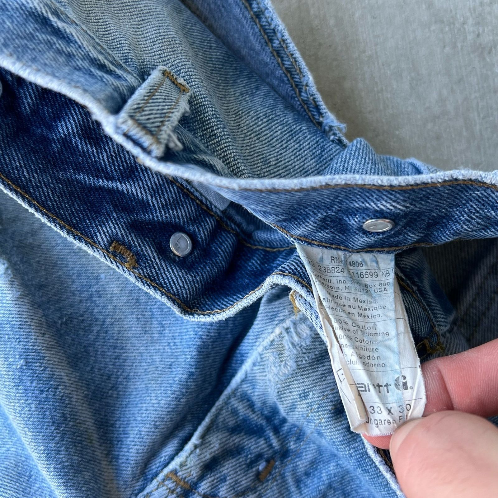 Carhartt × Vintage Carhartt faded denim blue jean double knee work wear pants Size US 32 / EU 48 - 11 Thumbnail