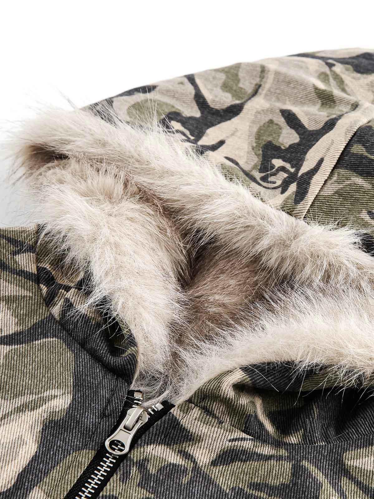 Japanese Brand Camouflage Quilted Hooded Jacket with Faux Fur Trim Size US L / EU 52-54 / 3 - 5 Thumbnail