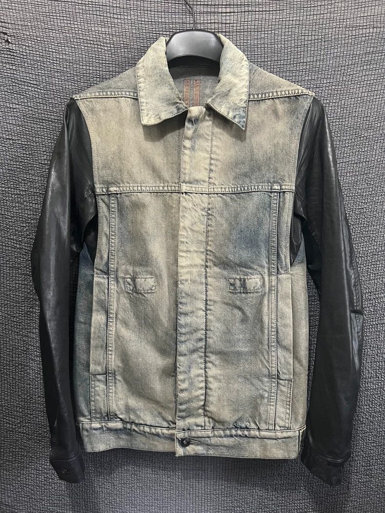 Rick Owens Rick Owens 12ss single leather sleeve washed denim jacket Size US XS / EU 42 / 0 - 1 Thumbnail