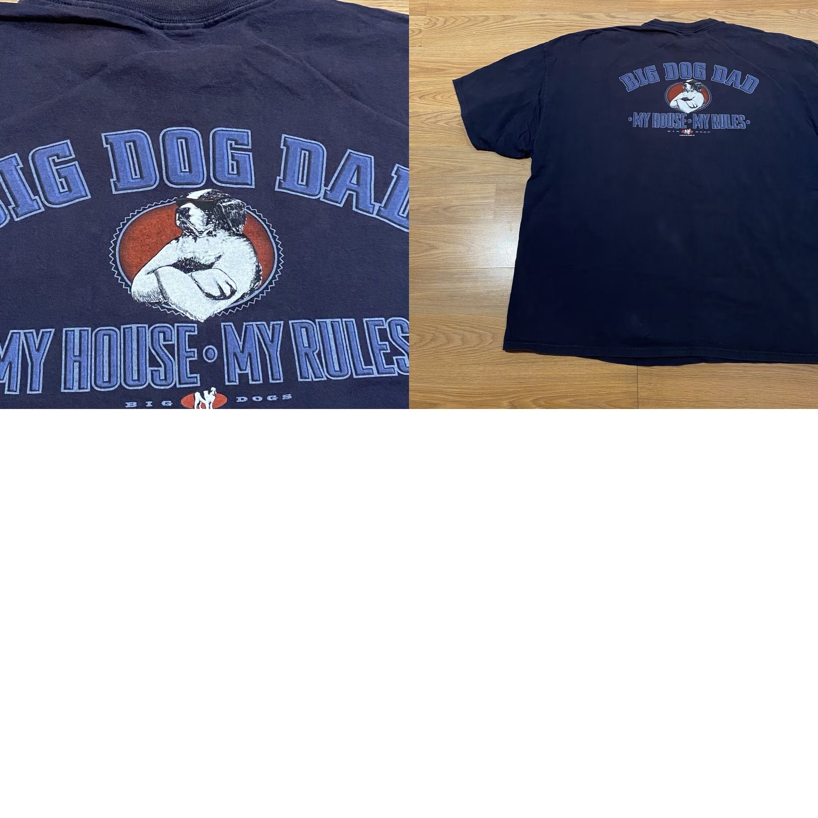 Big Dogs VINTAGE Big Dogs T-Shirt Mens 4XL Navy Blue Round Neck Short Sleeve Fish Logo 90s My House My Rules Big & Tall YuK 2004 Faded Worn Dad Size US XXL / EU 58 / 5 - 9 Thumbnail