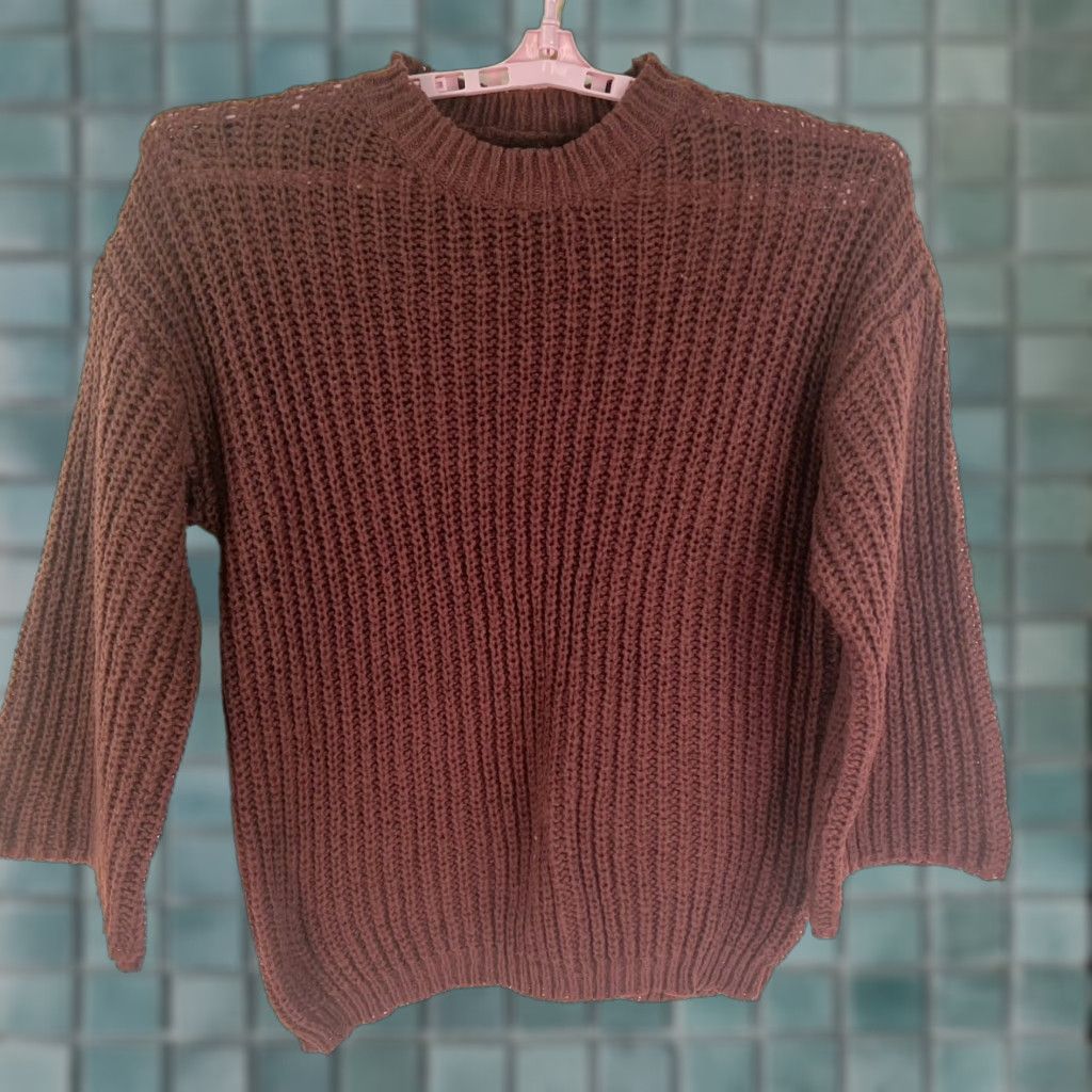 Shein Chunky Knit 3/4 Sleeve Sweater Brown XL SheIn Pullover Knit Bell Sleeve Round Neck Womens Size XL / US 12-14 / IT 48-50 - 1 Thumbnail