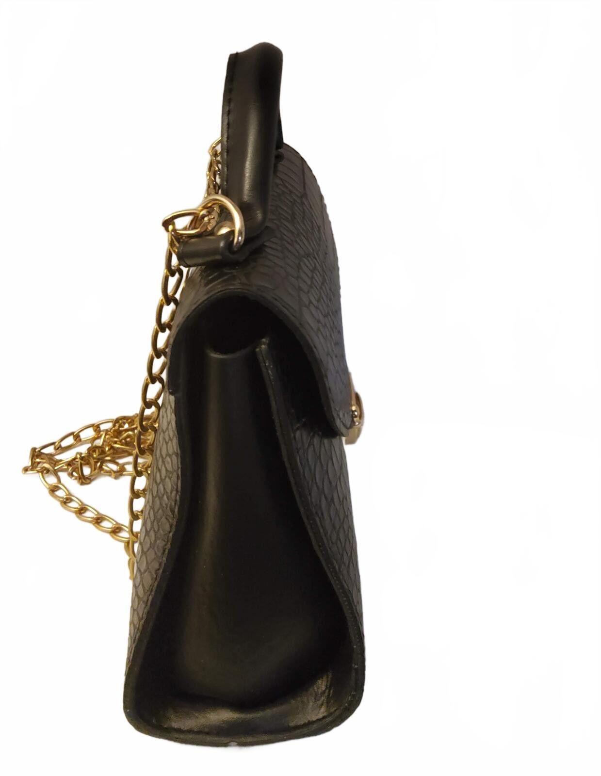 Other Black Croc Embossed Faux Leather Handbag with Gold Chain Size ONE SIZE - 3 Thumbnail