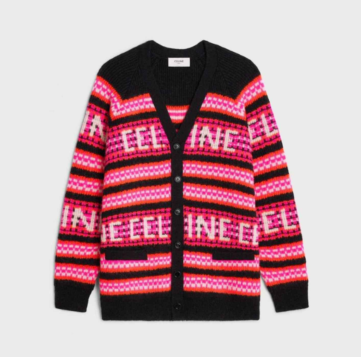 image of Celine Jacquard Wool Ski Cardigan Black/pink, Men's (Size XS)