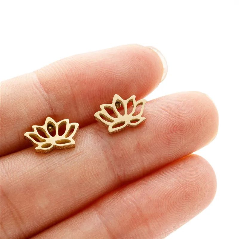Jewelry Mini Lotus Flower Stud Earrings Charm Earring Gift Size ONE SIZE - 1 Thumbnail