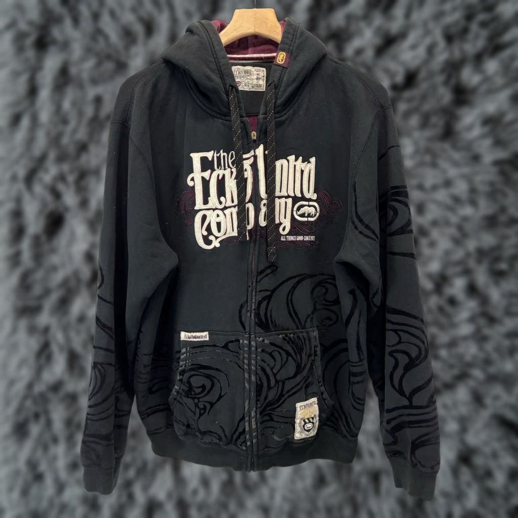 Vintage VINTAGE Ecko Unlimited Hoodie (Hooded) XL Black Grunge Full Zip Pockets Velour-Lined Men's Size US XL / EU 56 / 4 - 1 Thumbnail
