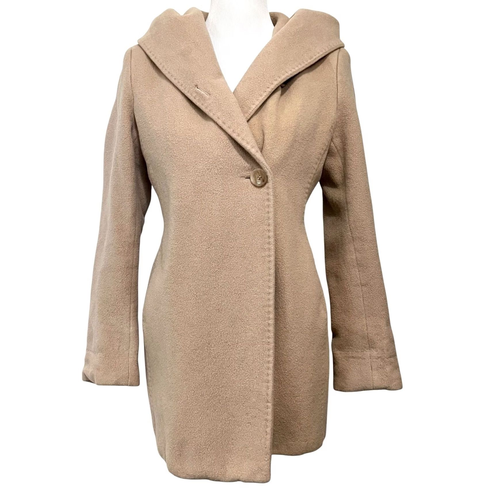 Calvin Klein Calvin Klein Womens Wool Angora Beige Hooded Shawl Collar Top Coat Overcoat Sz 4 Size S / US 4 / IT 40 - 2 Thumbnail