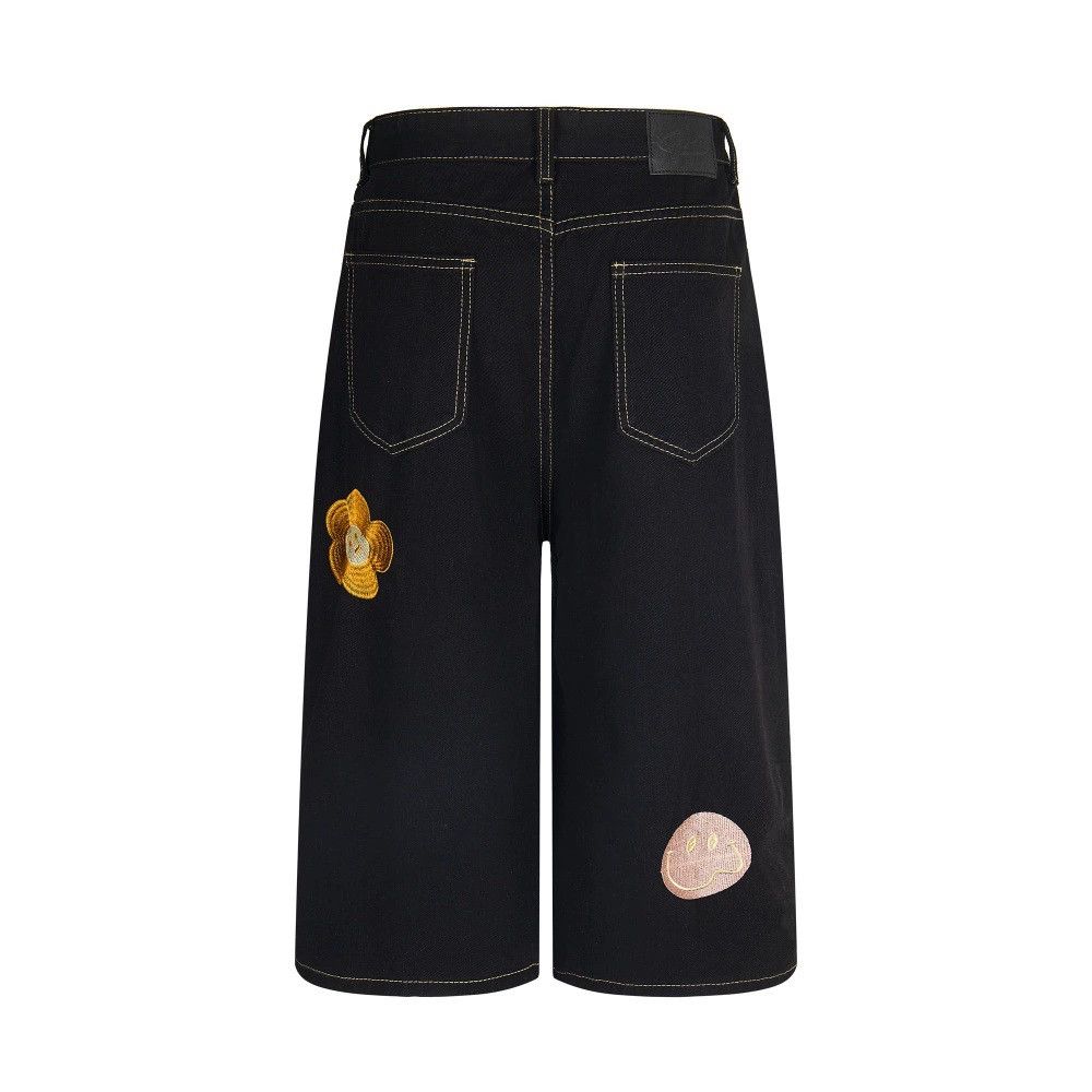 Japanese Brand × Vintage Men's hip-hop embroidered flower denim straight shorts Size US 32 / EU 48 - 2 Thumbnail