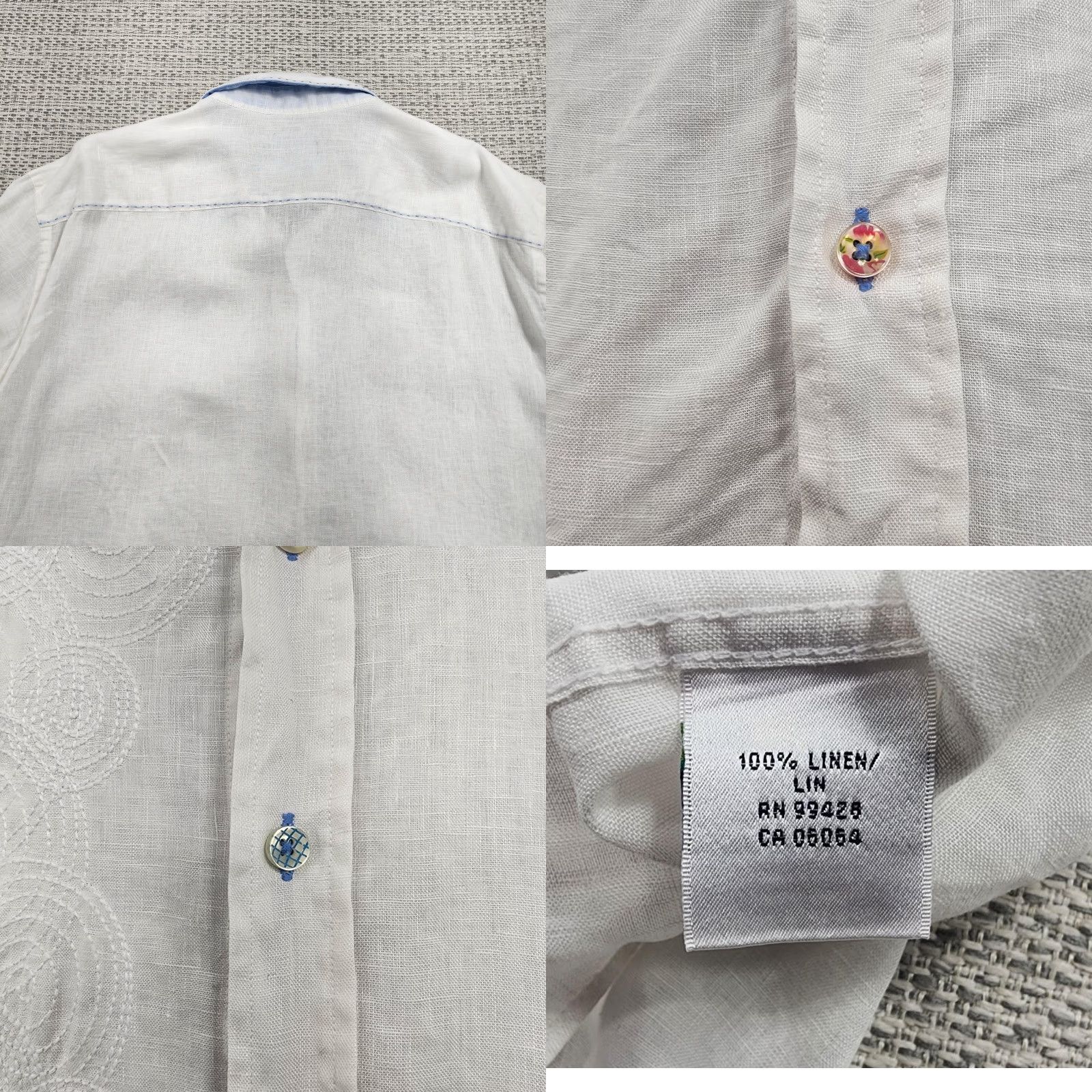 BUGATCHI Bugatchi Uomo Shirt Mens 2XL White Linen Long Sleeve Embroidered Button Up Size US XXL / EU 58 / 5 - 8 Thumbnail