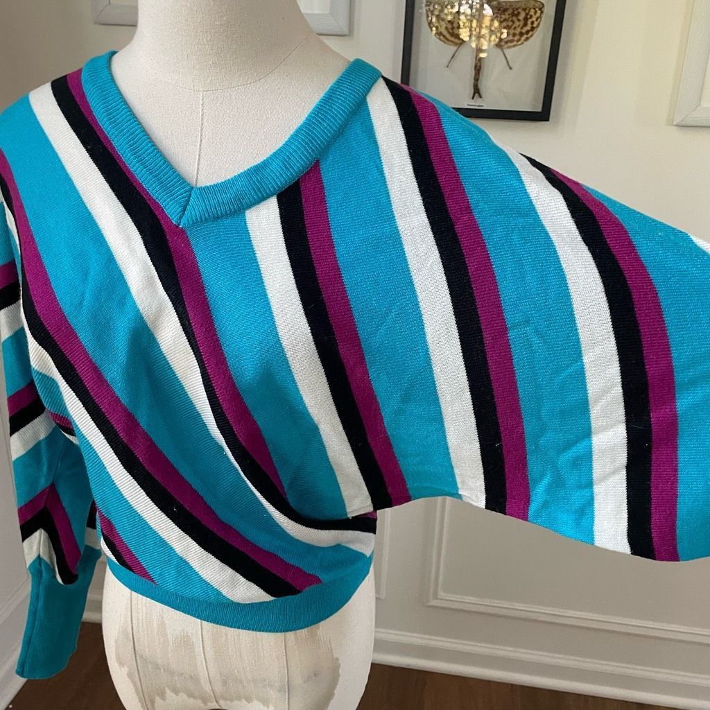 Vintage Vintage 80s Top Priority Teal Purple Dolman Sweater M Size M / US 6-8 / IT 42-44 - 5 Thumbnail