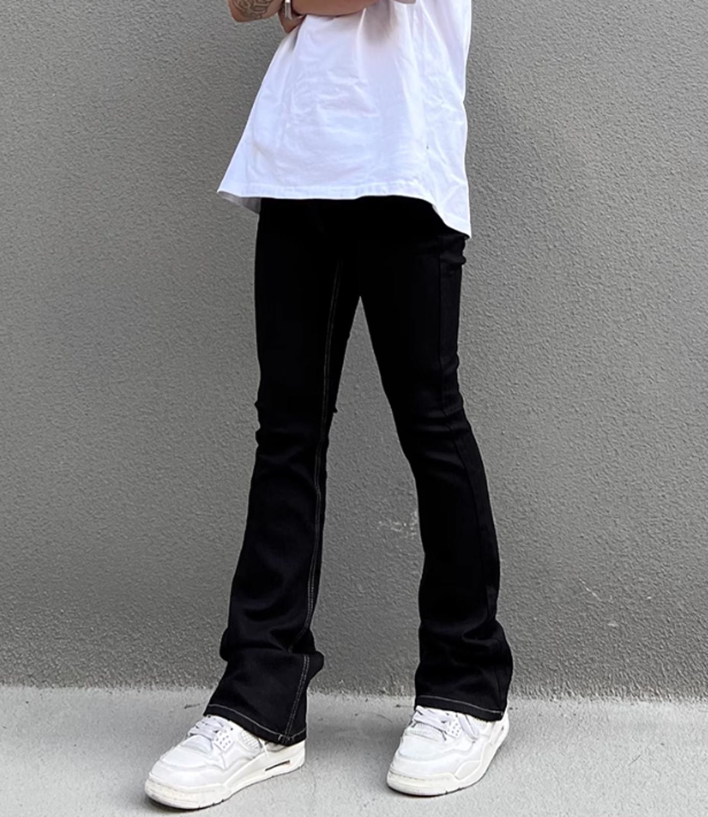 Japanese Brand Skinny Stacked Flare Black Jeans with White Stitching Size US 32 / EU 48 - 1 Thumbnail