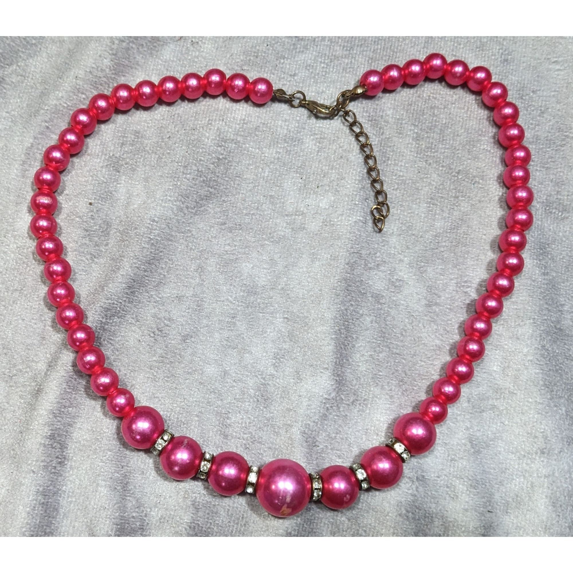 Other 80s Glam Magenta Faux Pearl And Rhinestone Beaded Necklace Size ONE SIZE - 7 Thumbnail
