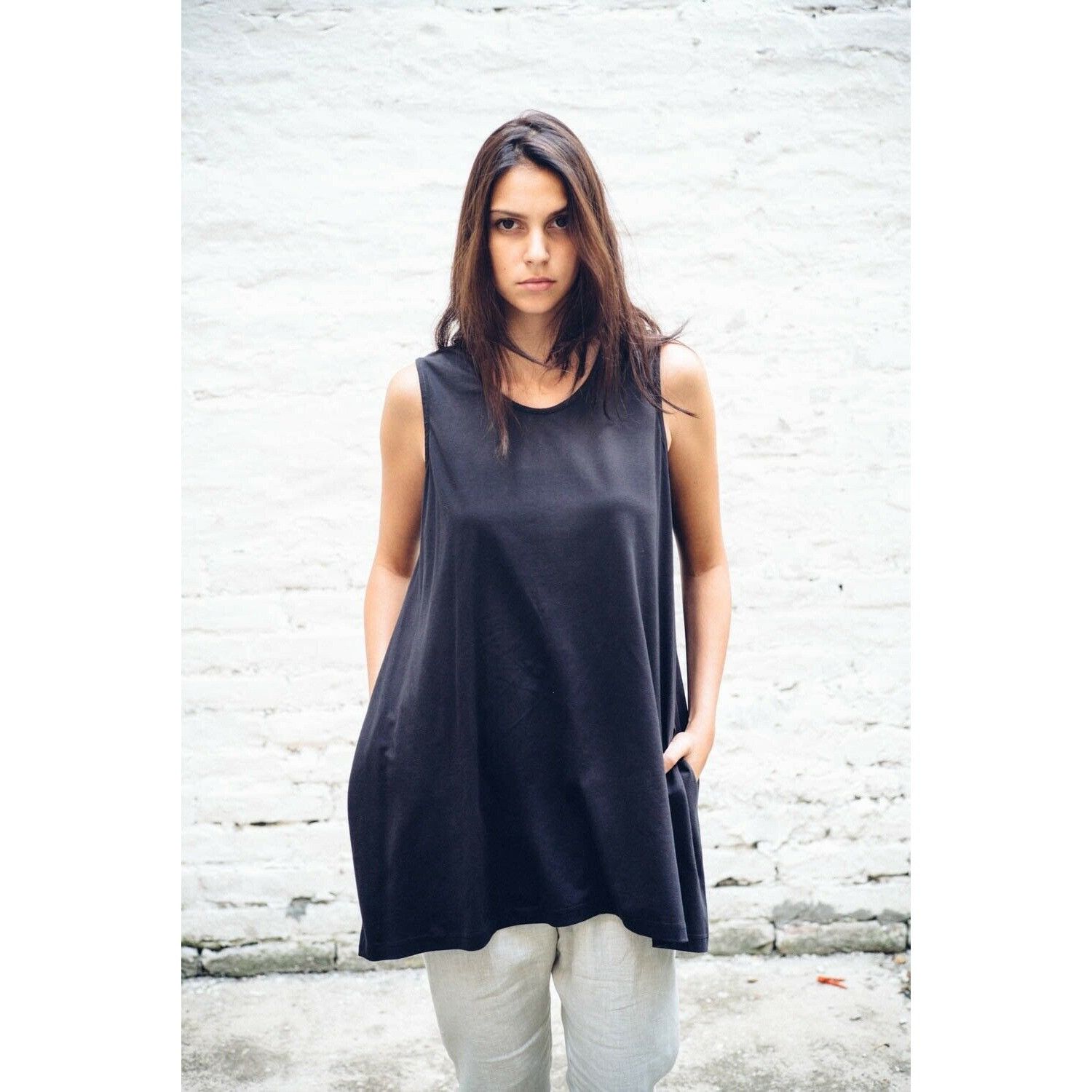 Designer $201 NWT Kin Studio XS S 4 6 Wing Tank Top Lagenlook Black O Size XS / US 0-2 / IT 36-38 - 1 Thumbnail