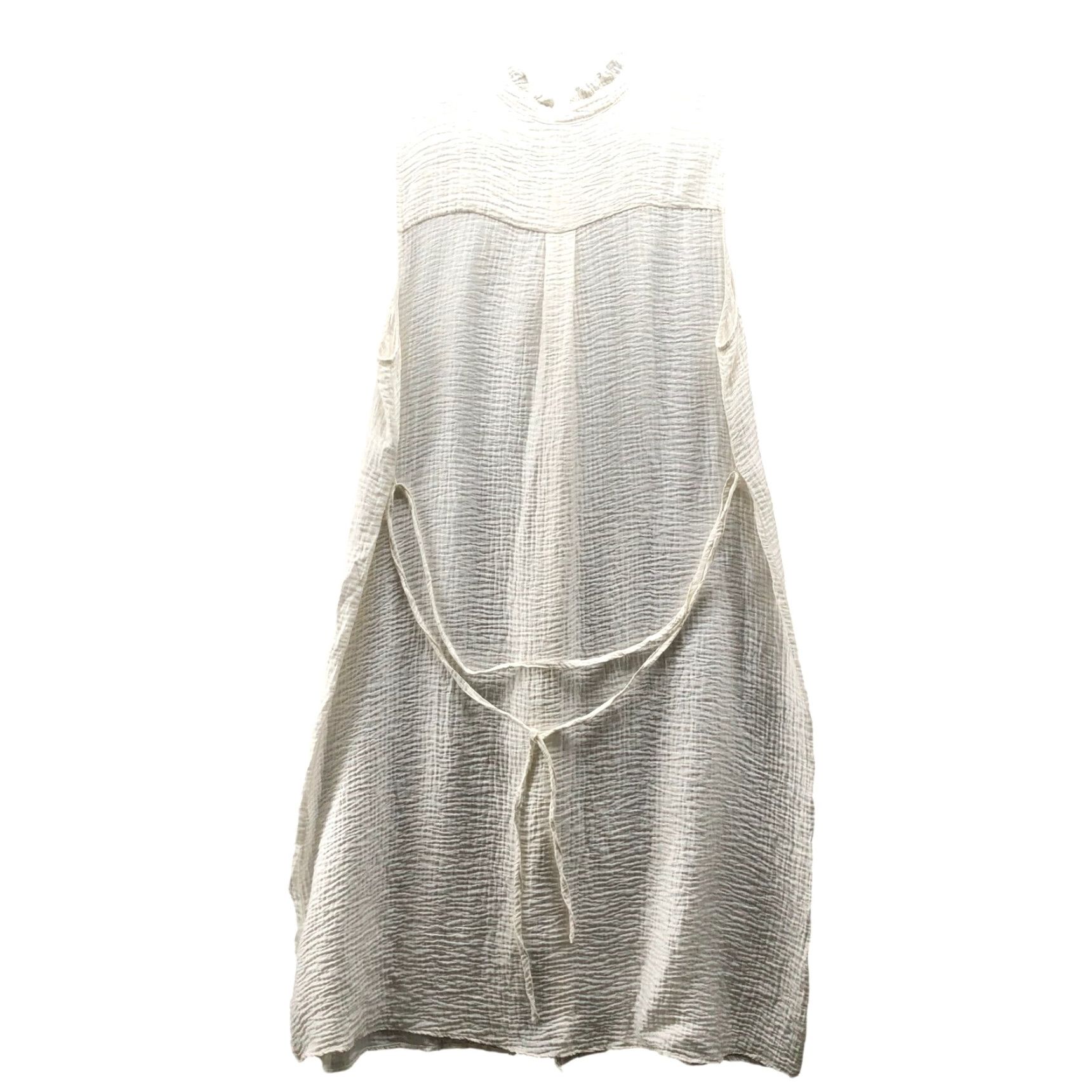 H&M VINTAGE HM Sleeveless Ruffle Midi Shirt Dress XL Ivory Crinkle Lyocell Blend Seersucker Shirt Dress Women XL White Bohemian Peasant 90s? Size XL / US 12-14 / IT 48-50 - 2 Thumbnail