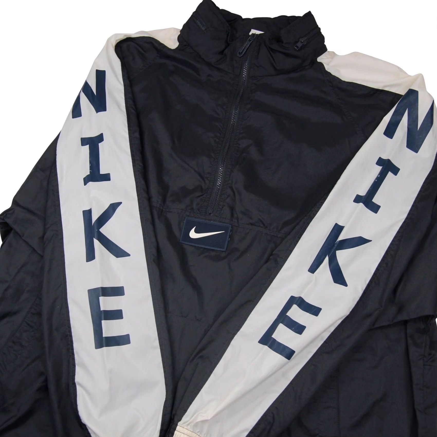 Nike VINTAGE Nike Windbreaker Jacket Arm Spellout Center Swoosh XL Men Blue 90s Size US XL / EU 56 / 4 - 3 Thumbnail