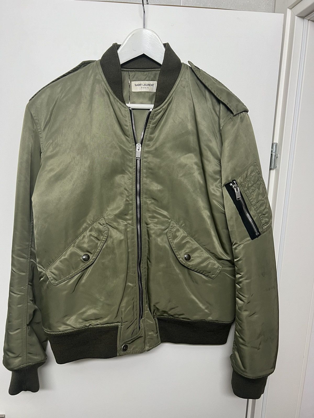Saint Laurent Paris Khaki Green Bomber Jacket in Nylon Size US M / EU 48-50 / 2 - 3 Thumbnail