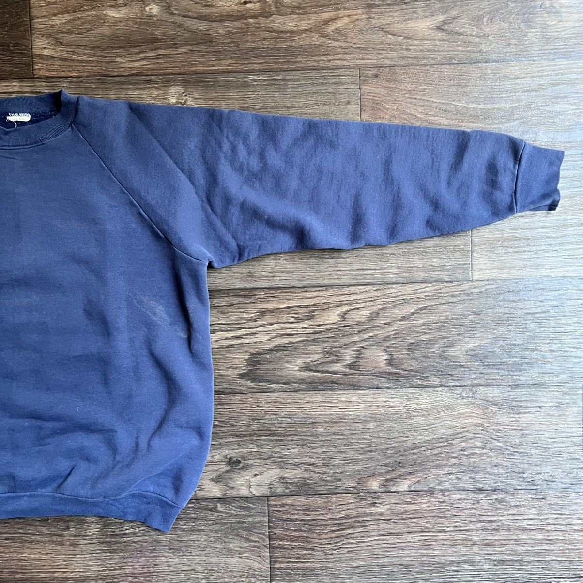 Fruit Of The Loom Sunfaded Blue Raglan Crewneck 1990s Trashed/Stains Size US XL / EU 56 / 4 - 4 Thumbnail