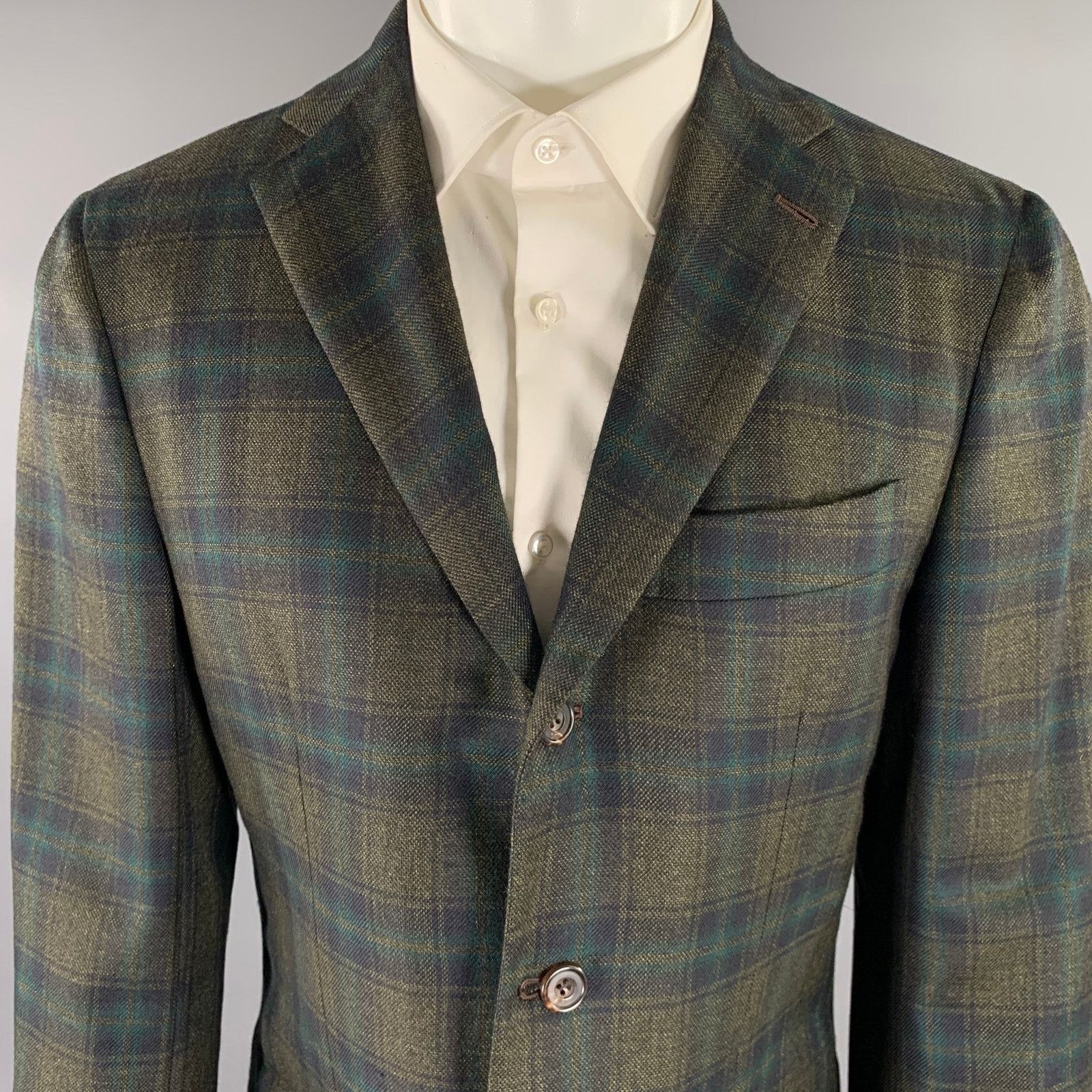 Kiton KITON 40 Green Plaid Cashmere Notch Lapel Sport Coat Size 40R - 2 Thumbnail