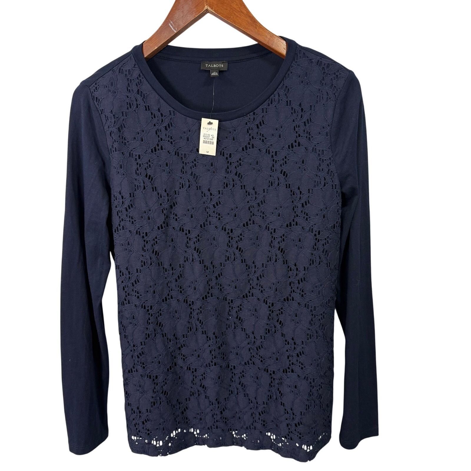 Robert Talbott Talbots Women’s Blouse Tops M Lace Overlay Blue NEW # G658 Size M / US 6-8 / IT 42-44 - 3 Thumbnail