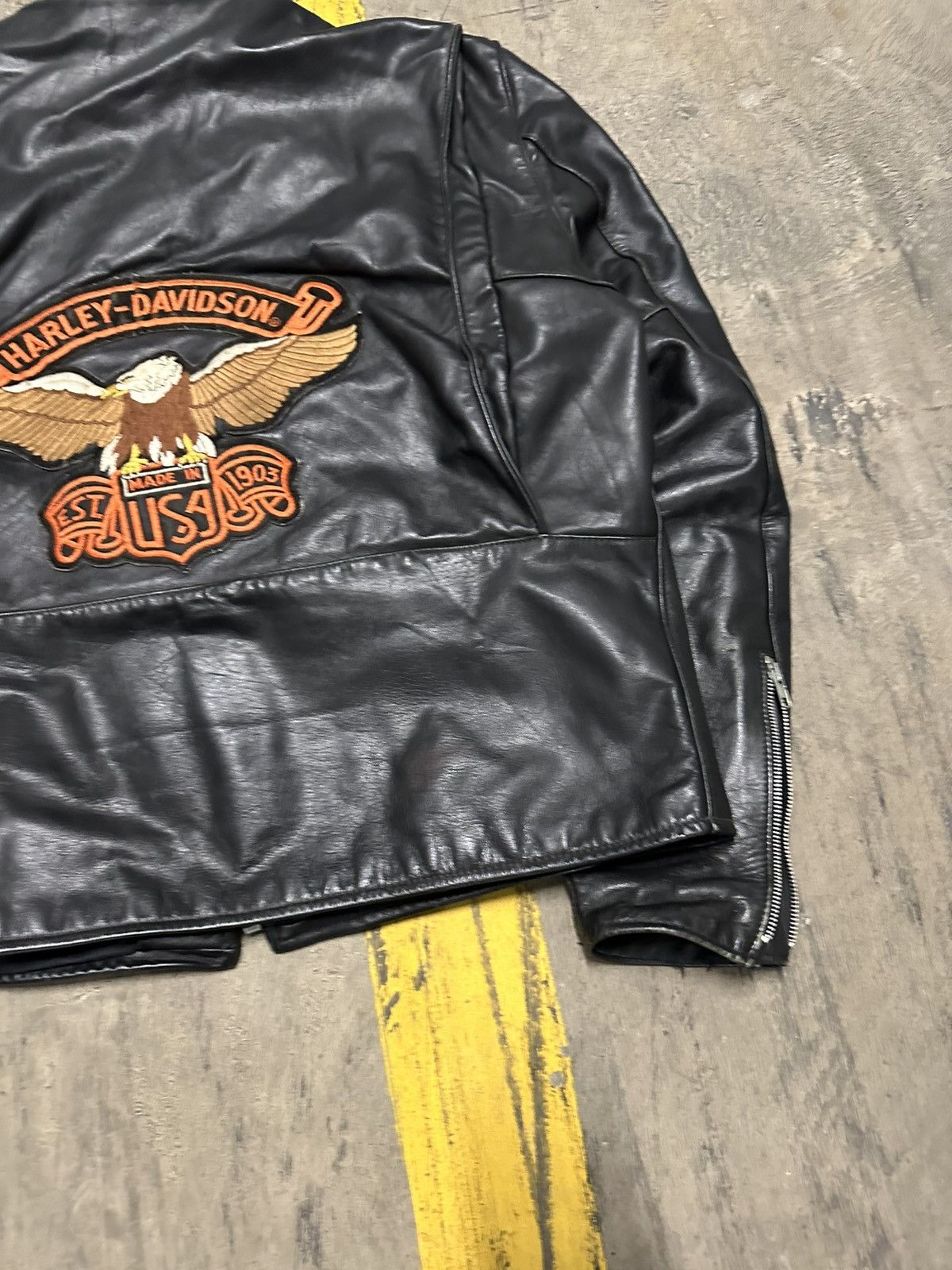 Harley Davidson × Vintage Vintage leather Harley patch biker jacket Size US XL / EU 56 / 4 - 3 Thumbnail
