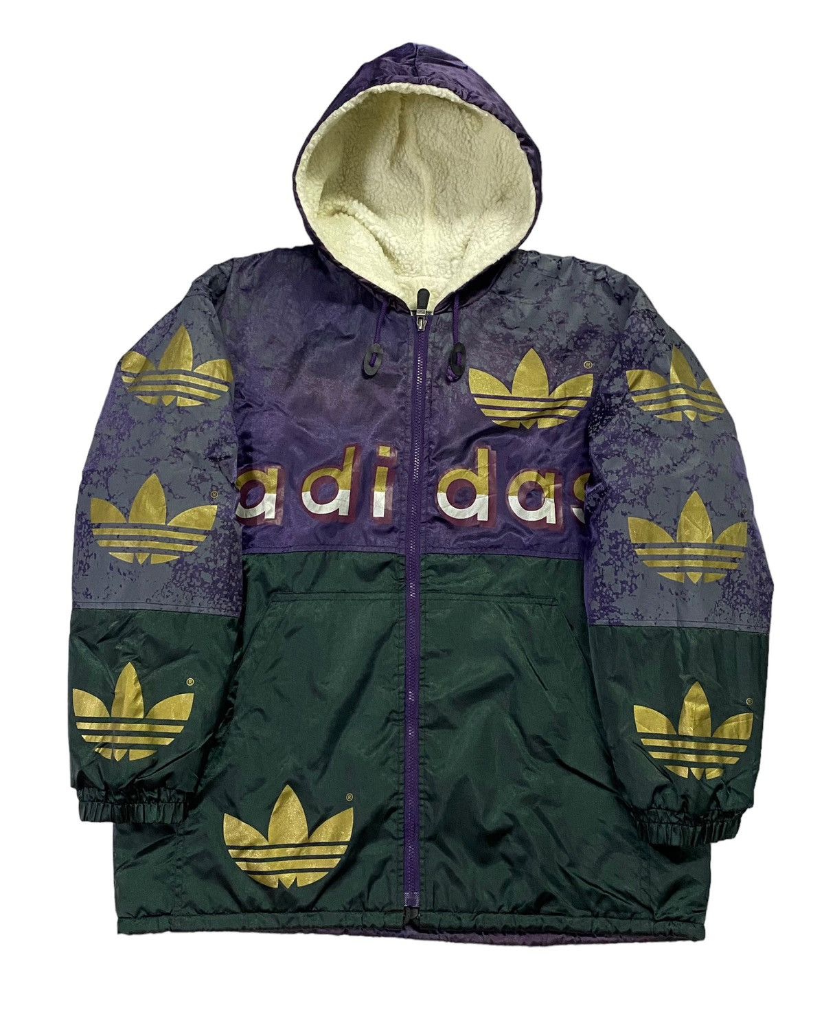 Adidas × Vintage Vintage 90s Adidas Big Logo Over Print Sherpa Jacket Size US M / EU 48-50 / 2 - 21 Thumbnail