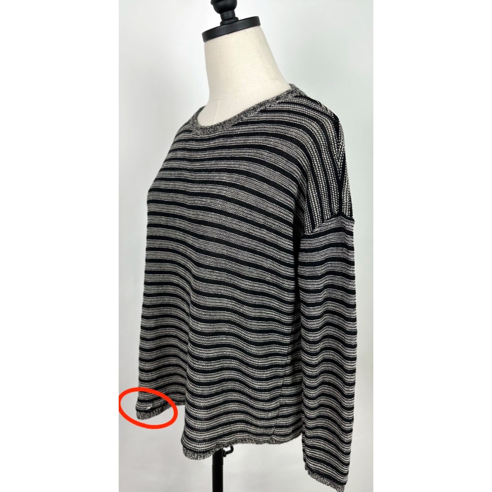 Eileen Fisher VINTAGE Eileen Fisher Sweater Womens XS Wool Linen Blend Knit Black Ivory Stripe Boxy Size XS / US 0-2 / IT 36-38 - 5 Thumbnail