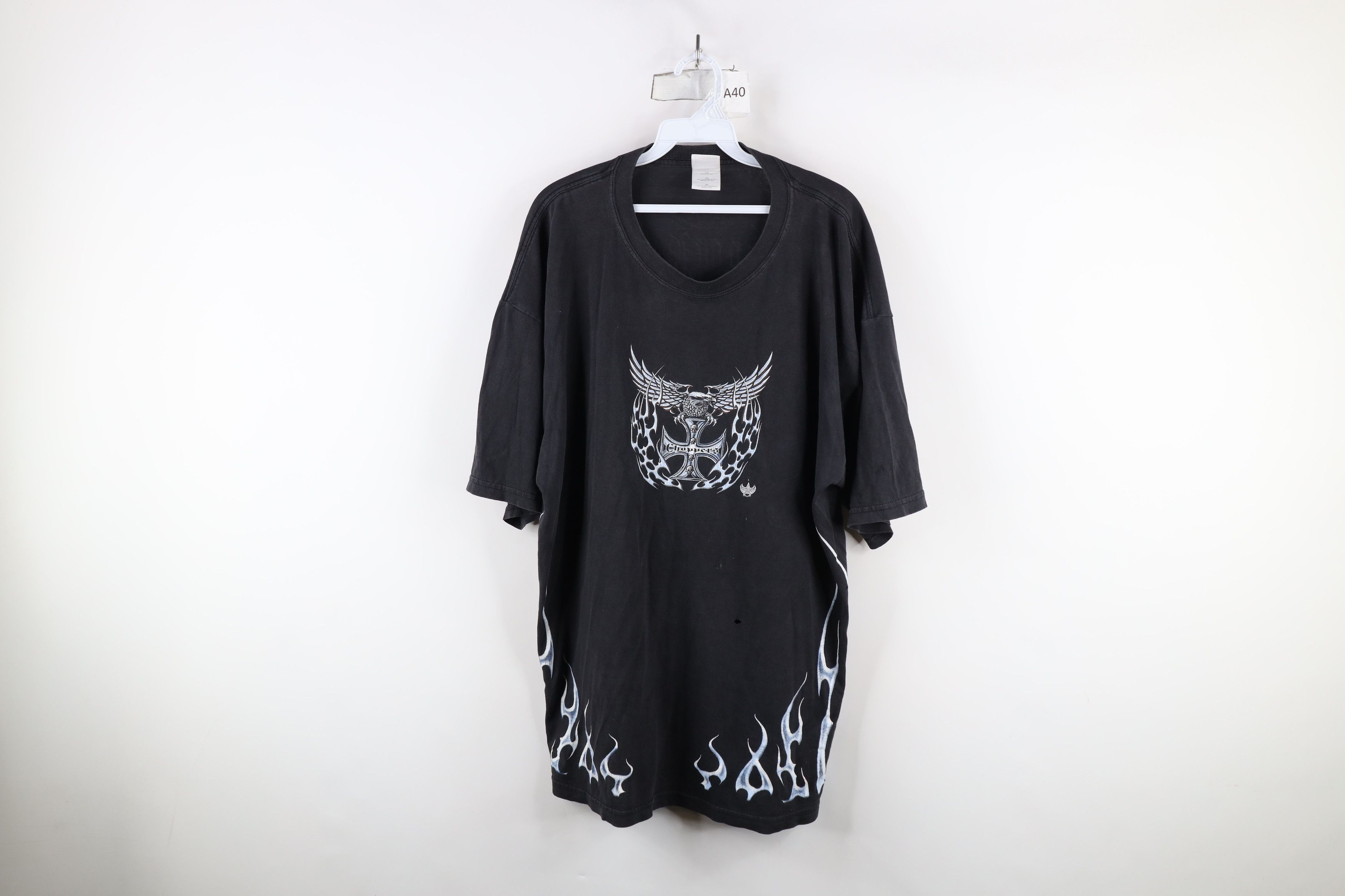 Vintage Vintage 90s Y2K Streetwear Cross Tribal Fire Flames T-Shirt Size US XL / EU 56 / 4 - 1 Thumbnail